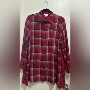 J. Jill Red Plaid Collared Button Down Pockets Tunic Blouse Sz S